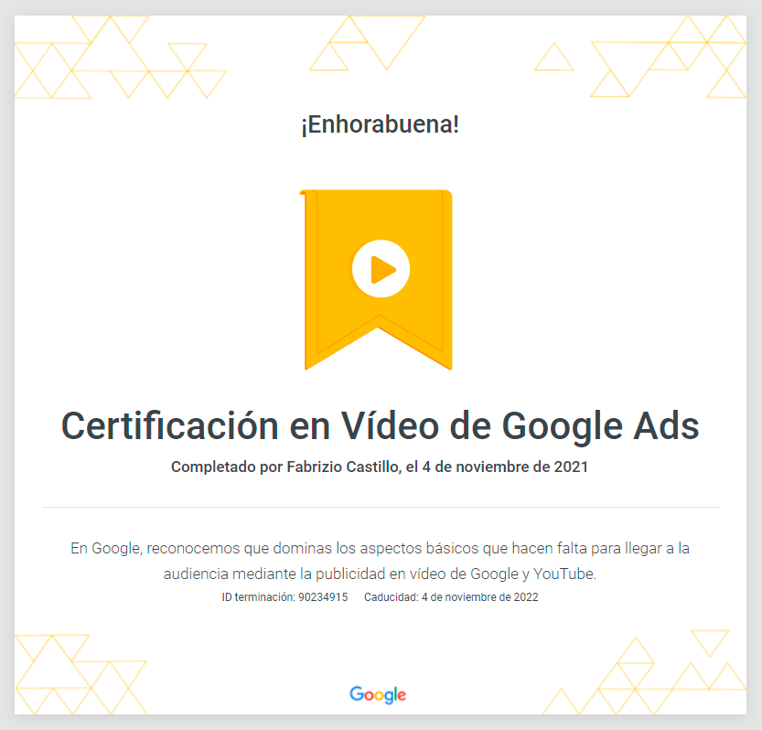 fabrizio castillo certificacion en video de google ads
